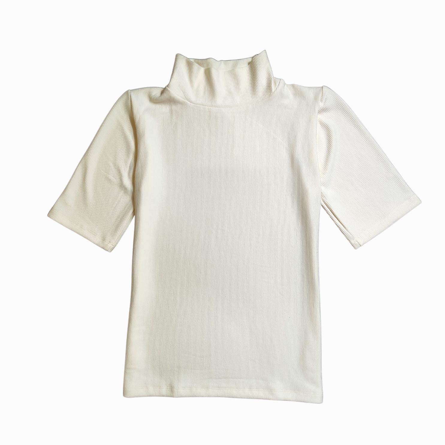 Cream Ribbed Turtleneck Blouse