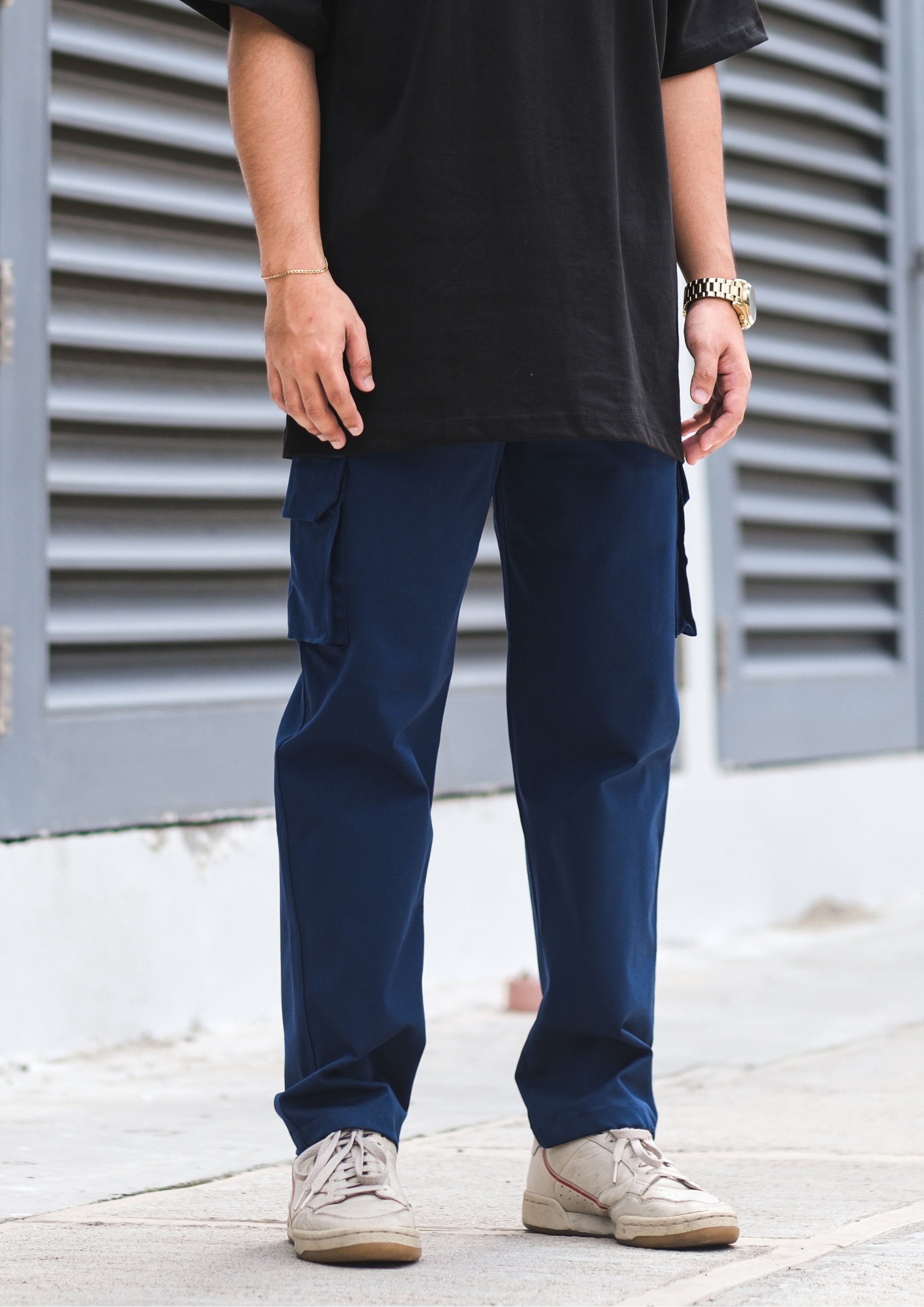 Men's Navy Blue Cotton Blend Solid Regular Fit Cargo – Dilutee India