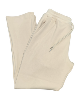 Cream Ribbed Cotton Straight Pants